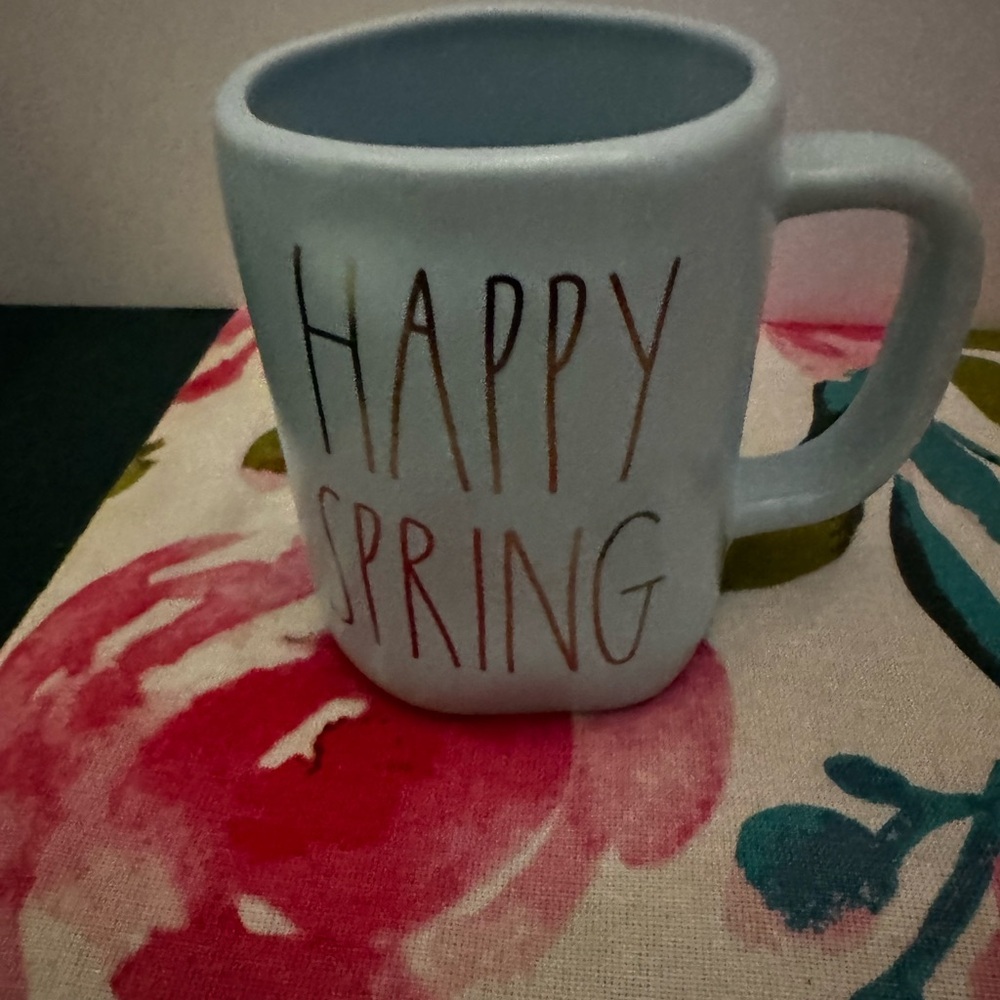 Rae Dunn “Happy Spring”  Blue Mug Coffee Tea Collectible.